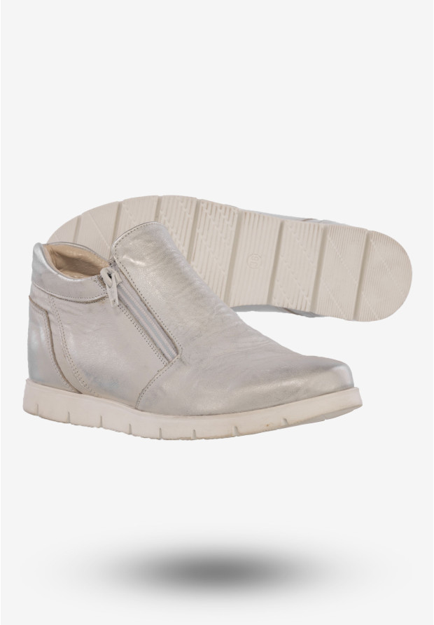 Botki Damskie Buty Skórzane Eleganckie Srebrne ZARANTO 403