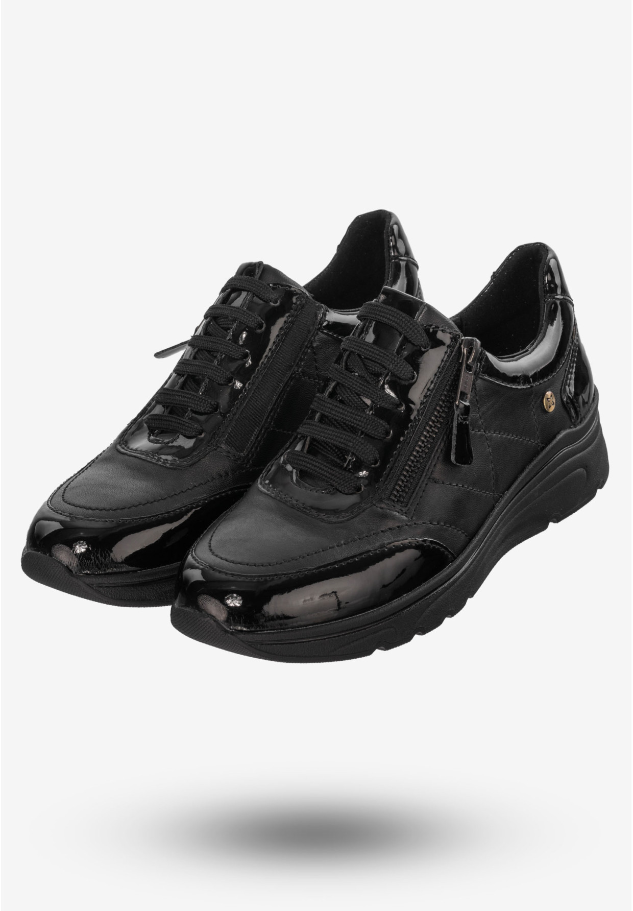 Sneakersy Damskie Buty Skórzane Lakierowane Czarne Maciejka P2120-01/00-8