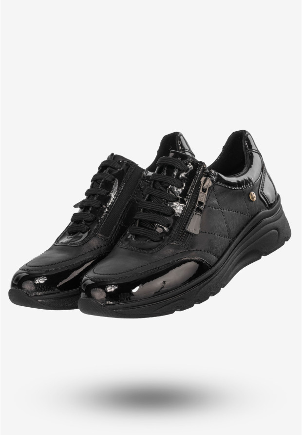 Sneakersy Damskie Buty Skórzane Lakierowane Czarne Maciejka P2120-01/00-8