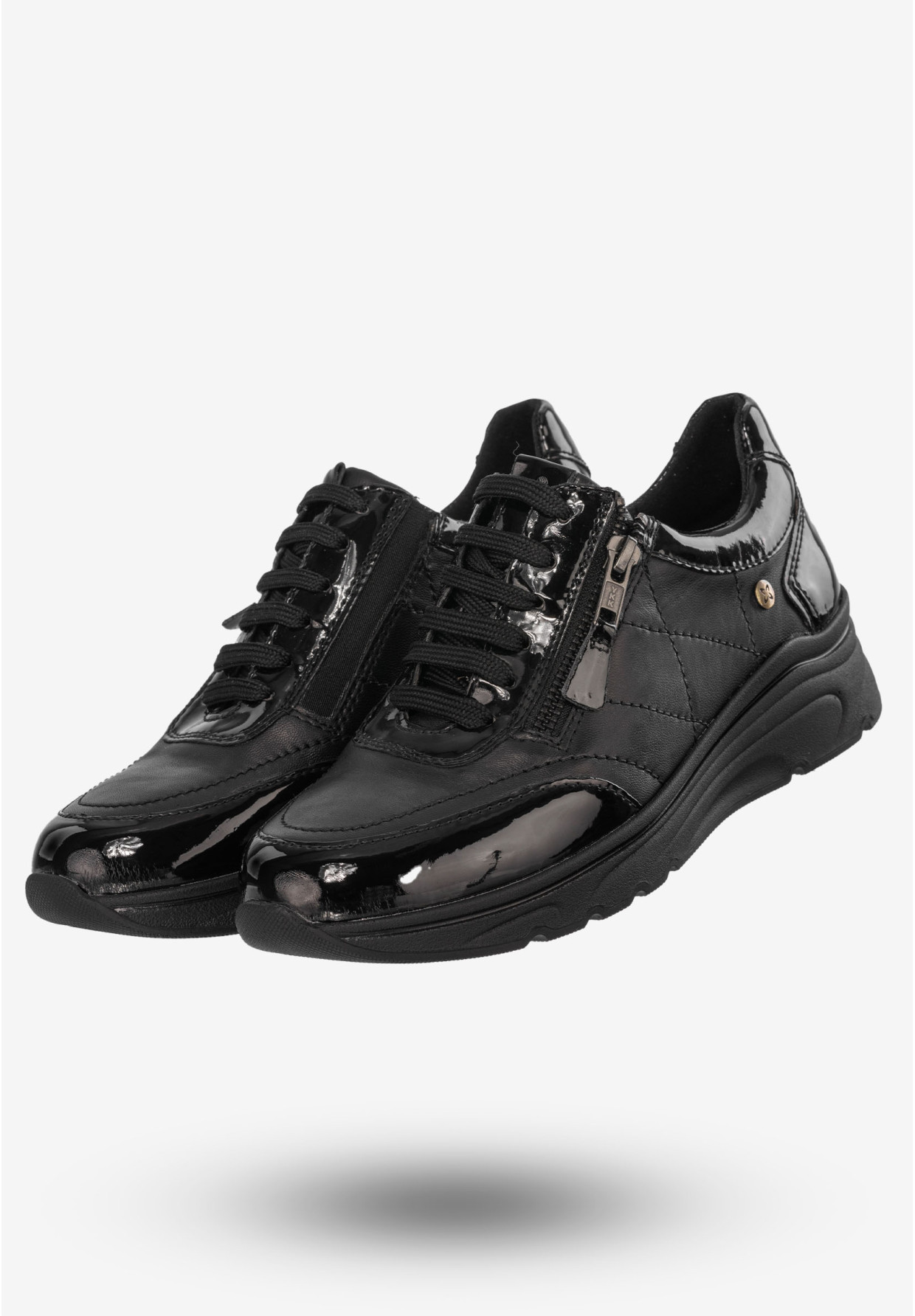Sneakersy Damskie Buty Skórzane Lakierowane Czarne Maciejka P2120-01/00-8