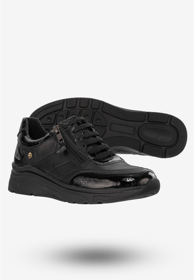 Sneakersy Damskie Buty Skórzane Lakierowane Czarne Maciejka P2120-01/00-8