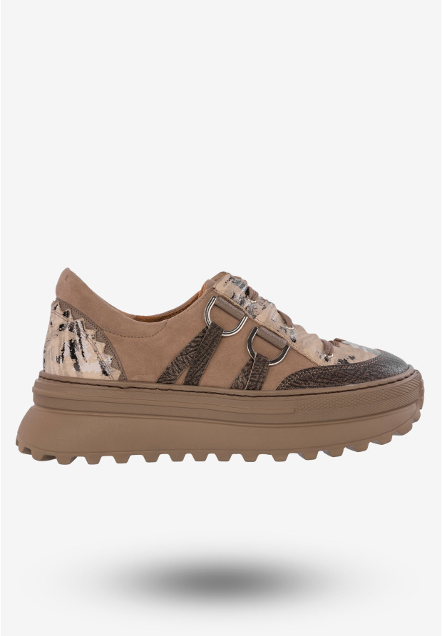 Sneakersy Damskie Buty Skórzane Półbuty Beżowe Maciejka 06562-10/00-8