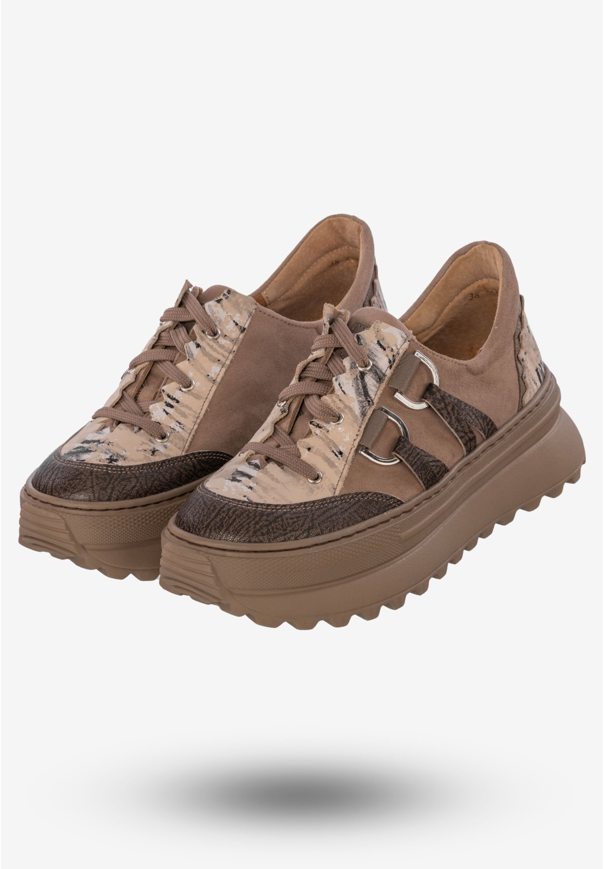 Sneakersy Damskie Buty Skórzane Półbuty Beżowe Maciejka 06562-10/00-8