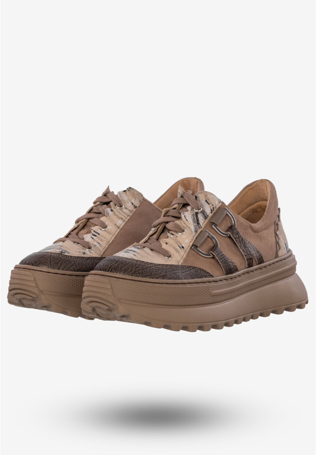 Sneakersy Damskie Buty Skórzane Półbuty Beżowe Maciejka 06562-10/00-8
