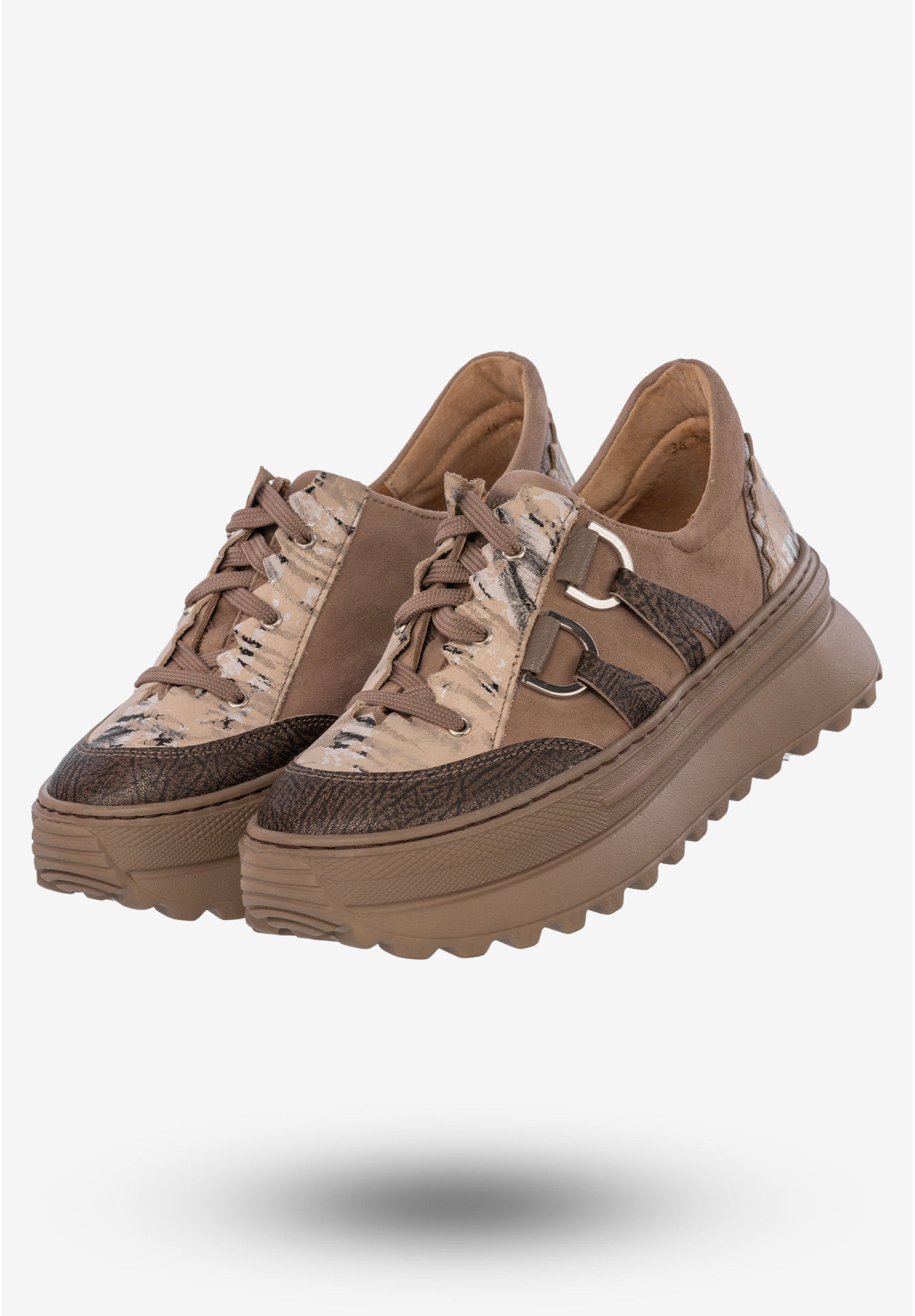 Sneakersy Damskie Buty Skórzane Półbuty Beżowe Maciejka 06562-10/00-8
