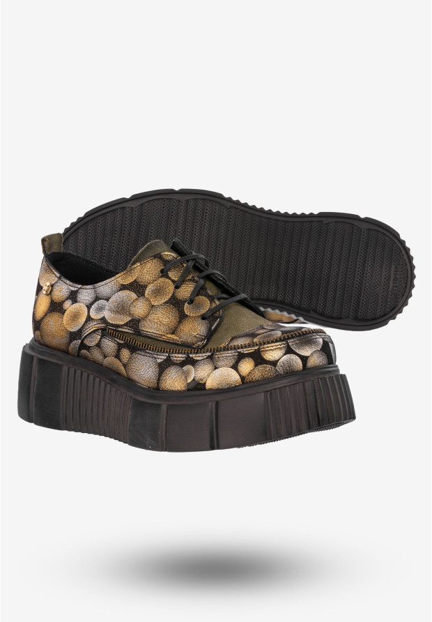 Oxfordy Damskie Buty Skórzane Półbuty Złote Maciejka 05740-25/00-1