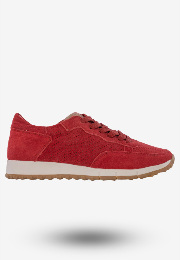 Sneakersy Damskie Buty Skórzane Zamszowe Czerwone American Club JK11/20