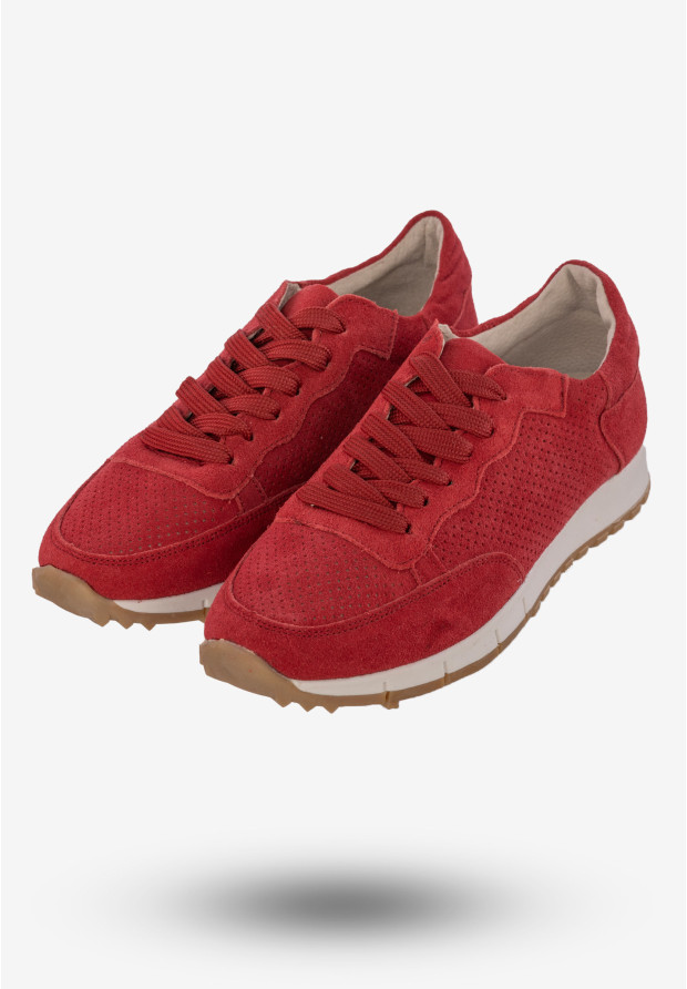 Sneakersy Damskie Buty Skórzane Zamszowe Czerwone American Club JK11/20