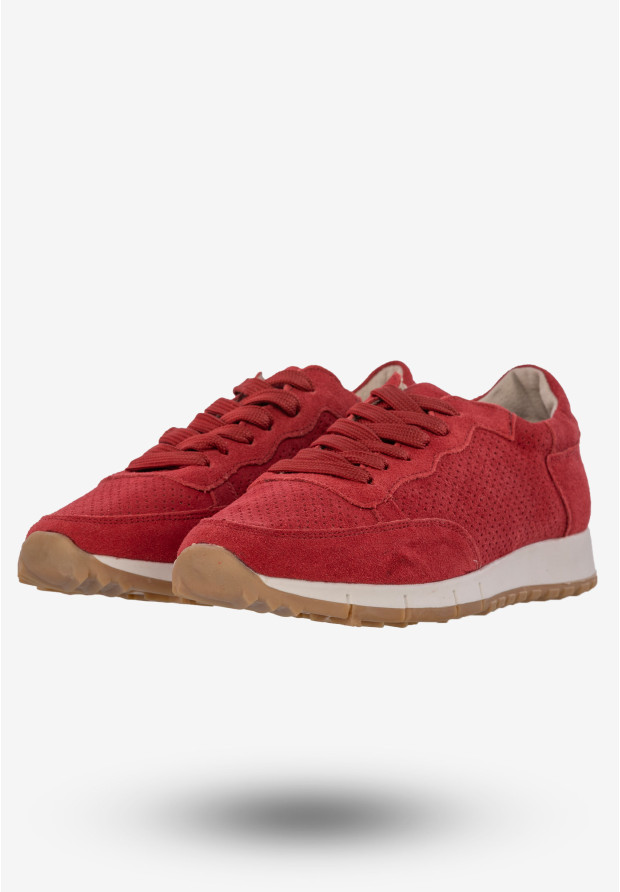 Sneakersy Damskie Buty Skórzane Zamszowe Czerwone American Club JK11/20