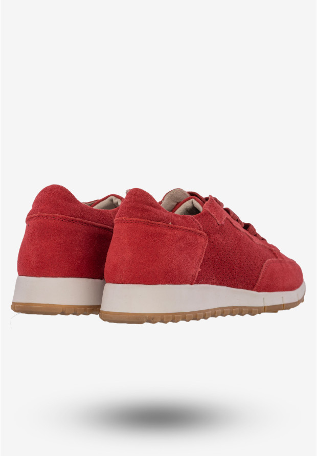 Sneakersy Damskie Buty Skórzane Zamszowe Czerwone American Club JK11/20