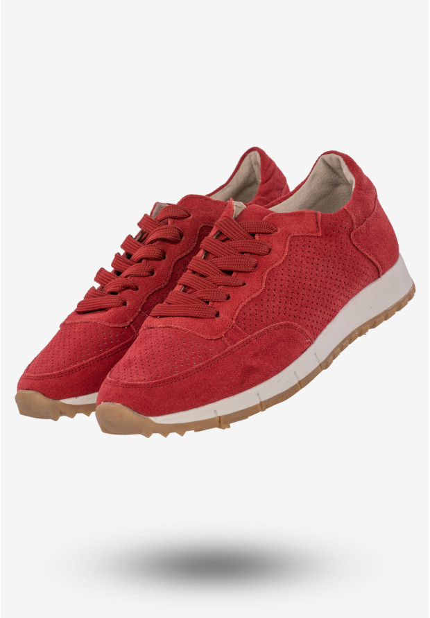 Sneakersy Damskie Buty Skórzane Zamszowe Czerwone American Club JK11/20