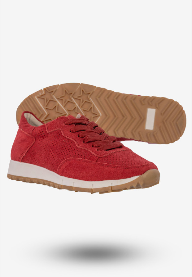 Sneakersy Damskie Buty Skórzane Zamszowe Czerwone American Club JK11/20