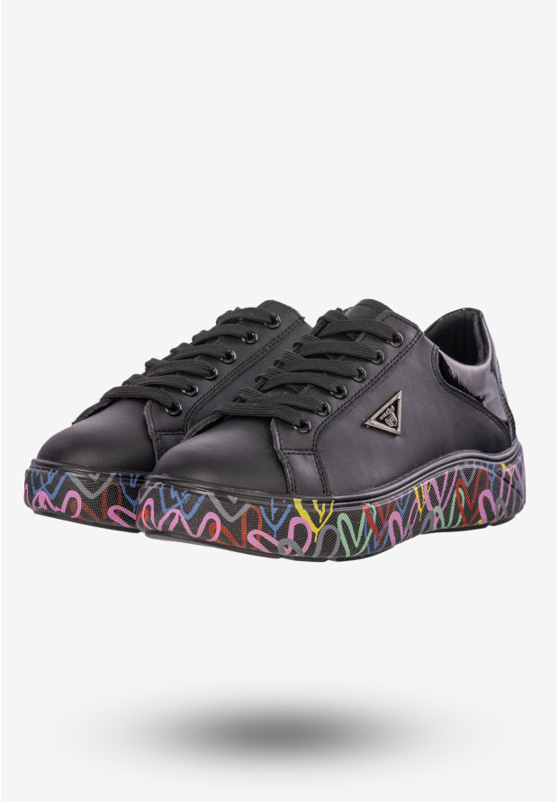 Sneakersy Damskie Buty Skórzane Czarne Filippo DP4480/23 BK MLT