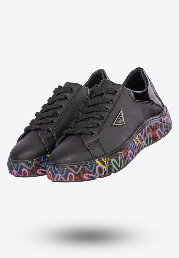 Sneakersy Damskie Buty Skórzane Czarne Filippo DP4480/23 BK MLT