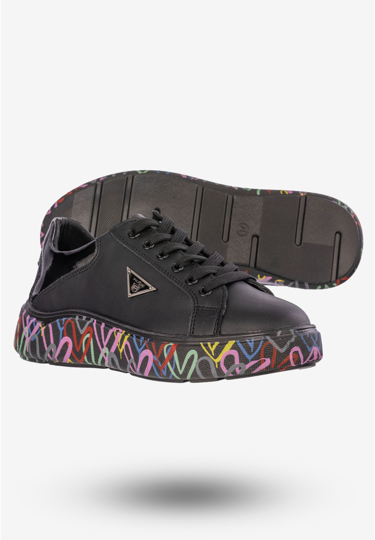 Sneakersy Damskie Buty Skórzane Czarne Filippo DP4480/23 BK MLT