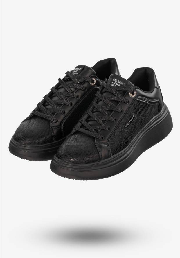 Sneakersy Damskie Buty Ekoskóra Czarne American Club RH 81/22
