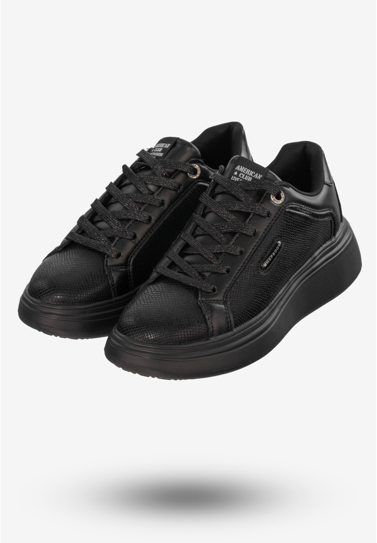 Sneakersy Damskie Buty Ekoskóra Czarne American Club RH 81/22