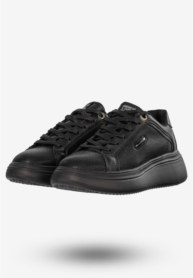 Sneakersy Damskie Buty Ekoskóra Czarne American Club RH 81/22