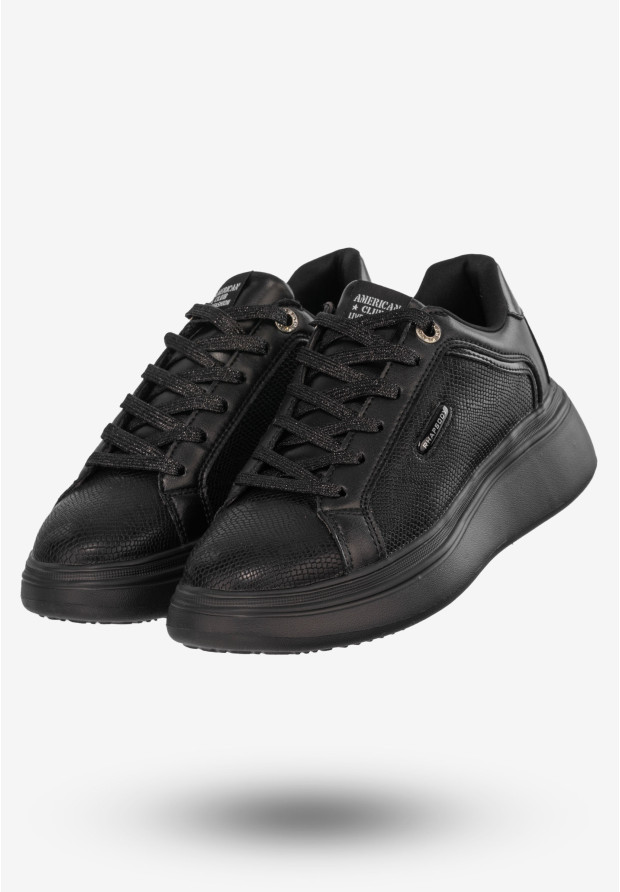 Sneakersy Damskie Buty Ekoskóra Czarne American Club RH 81/22