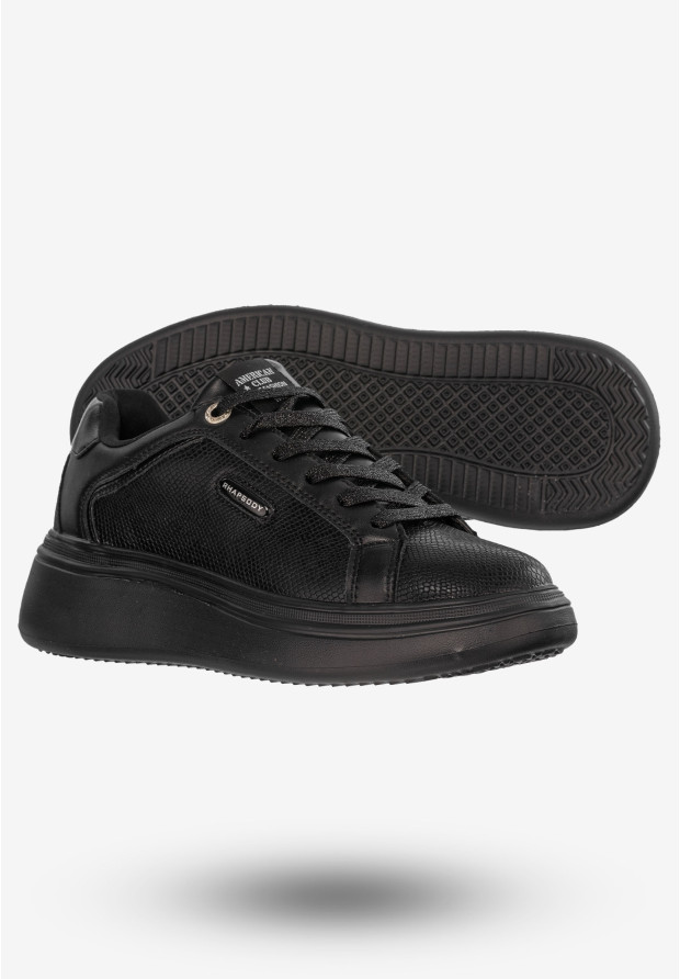 Sneakersy Damskie Buty Ekoskóra Czarne American Club RH 81/22