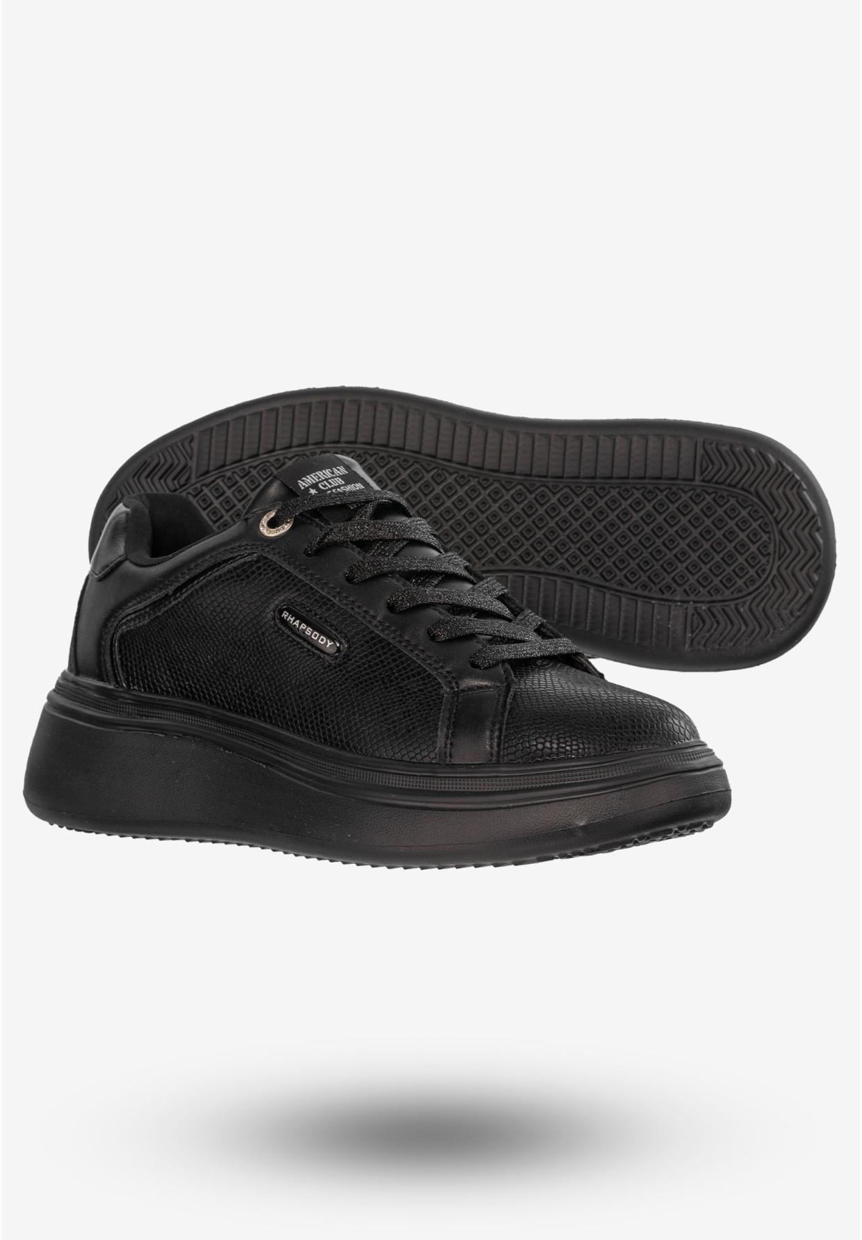 Sneakersy Damskie Buty Ekoskóra Czarne American Club RH 81/22