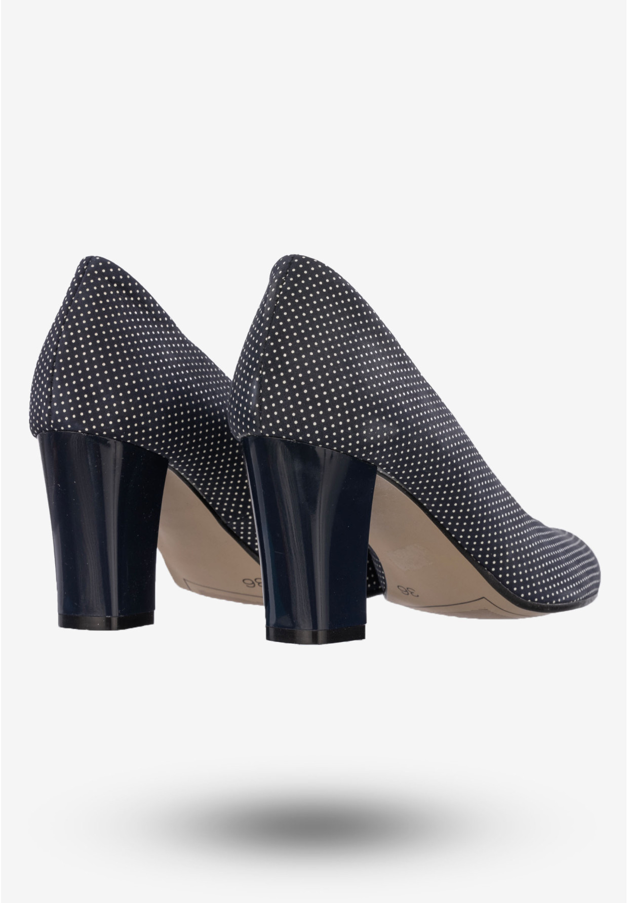 Czółenka Damskie Buty Skórzane Na Słupku Granatowe W Kropki Pulso AF-305G