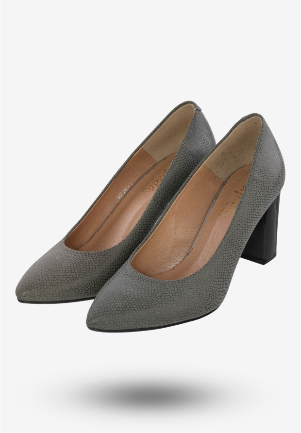 Czółenka Damskie Buty Skórzane Na Obcasie Popiel Darex C-667/89