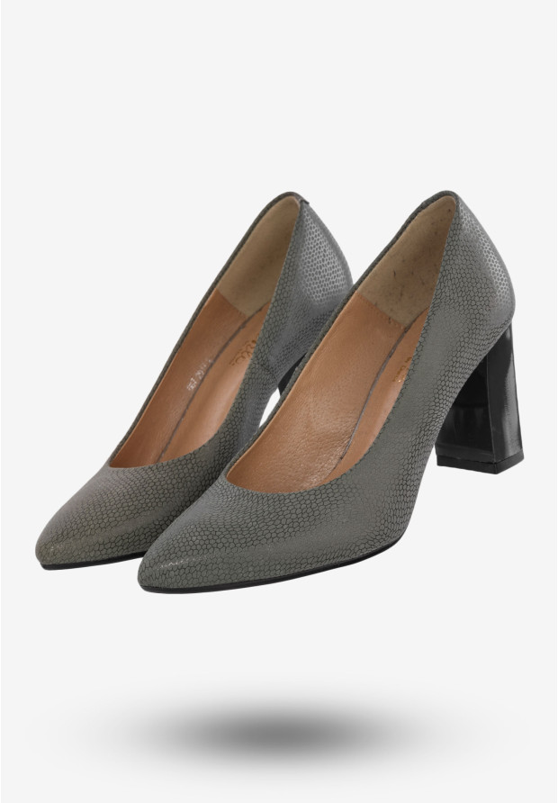 Czółenka Damskie Buty Skórzane Na Obcasie Popiel Darex C-667/89