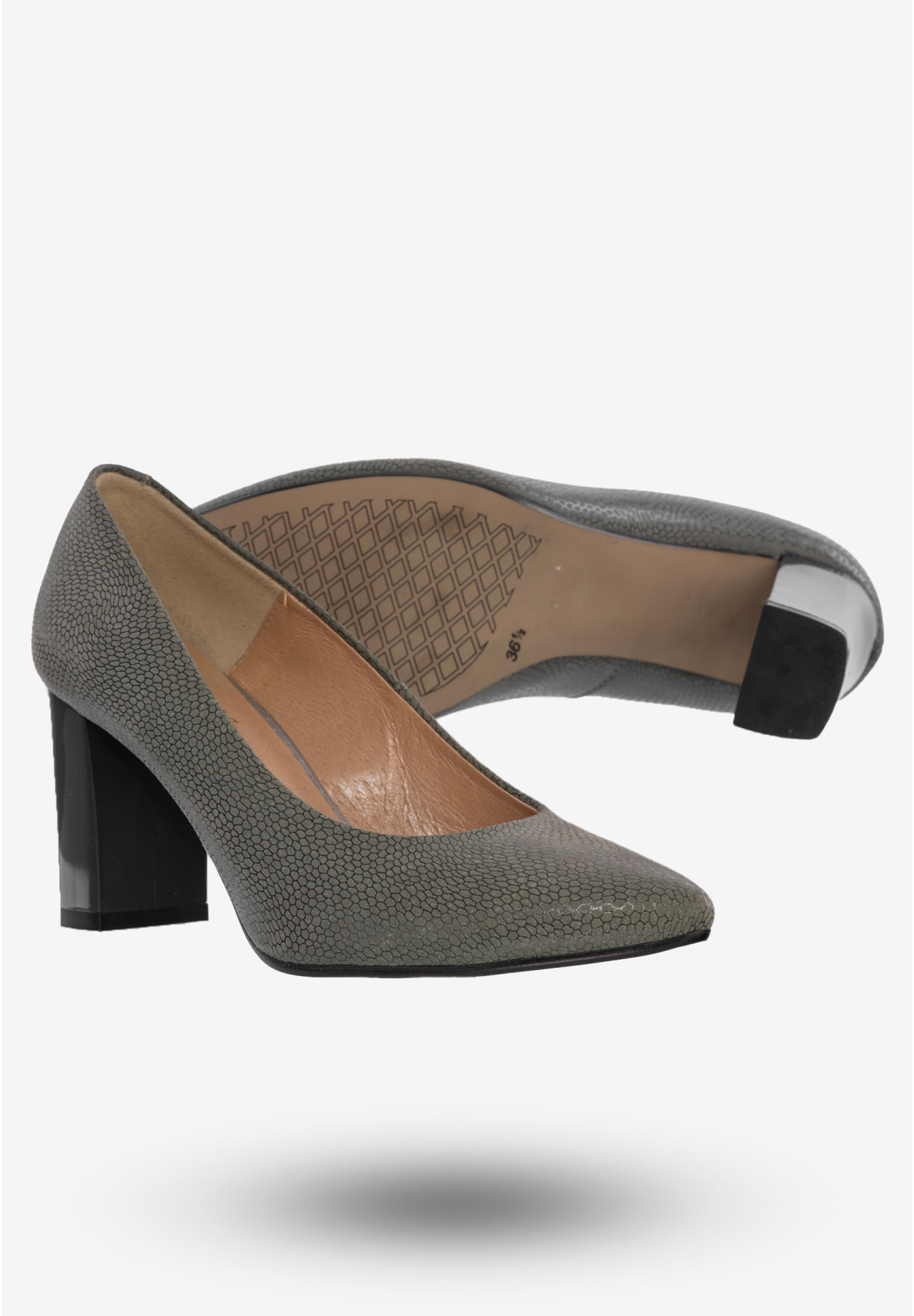 Czółenka Damskie Buty Skórzane Na Obcasie Popiel Darex C-667/89