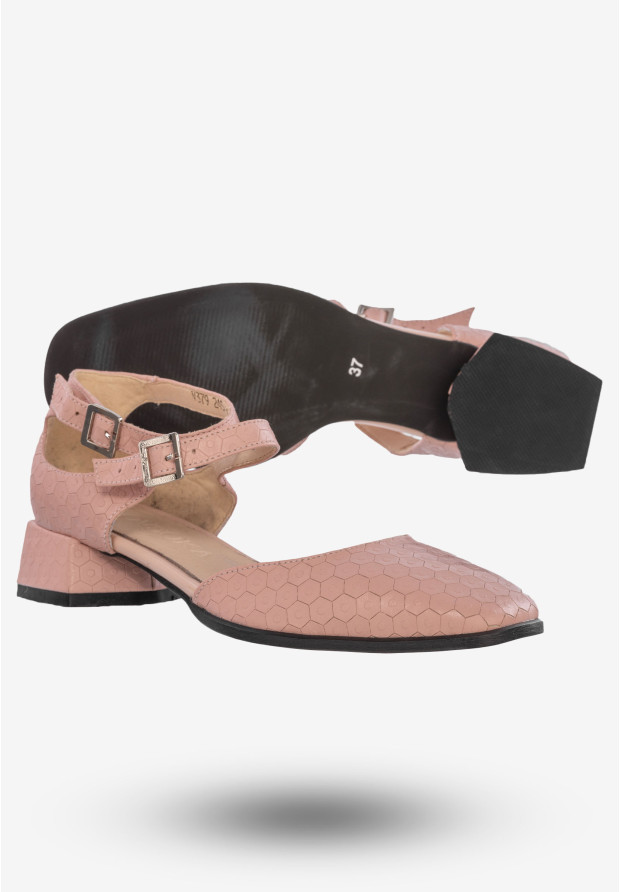Półbuty Damskie Buty Skórzane Na Klocku Różowe Lovsoka 379