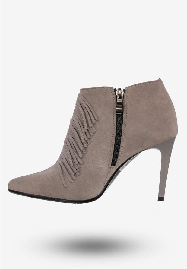 Botki Damskie Buty Skórzane Zamszowe Na Obcasie Popiel Darex B-141/3