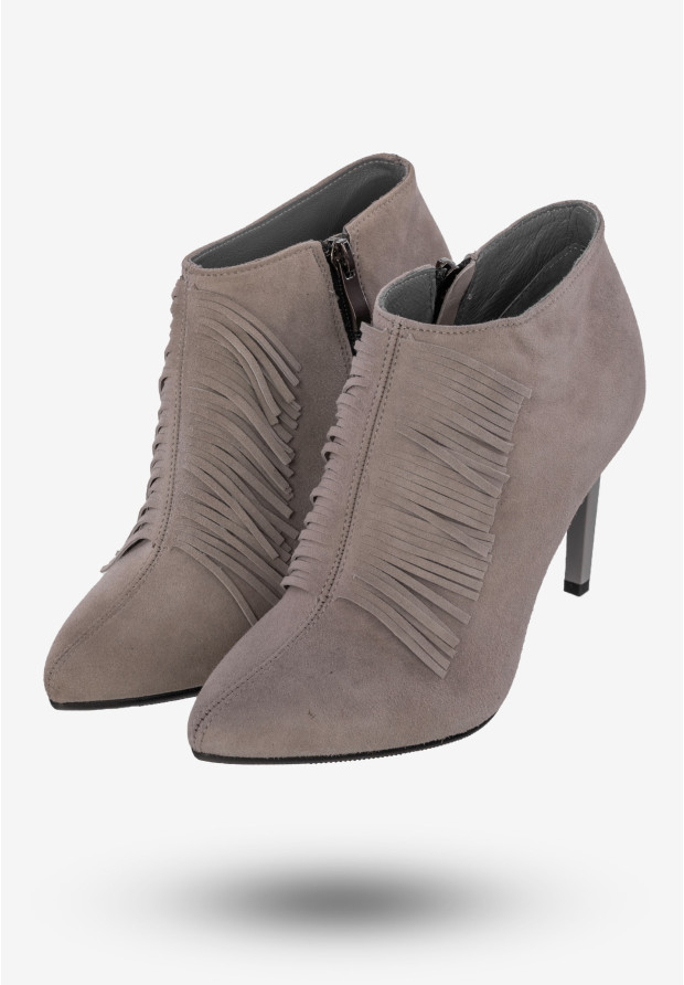 Botki Damskie Buty Skórzane Zamszowe Na Obcasie Popiel Darex B-141/3