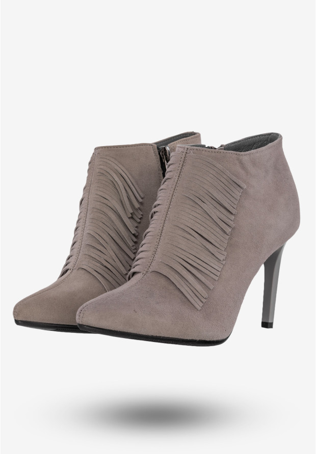Botki Damskie Buty Skórzane Zamszowe Na Obcasie Popiel Darex B-141/3