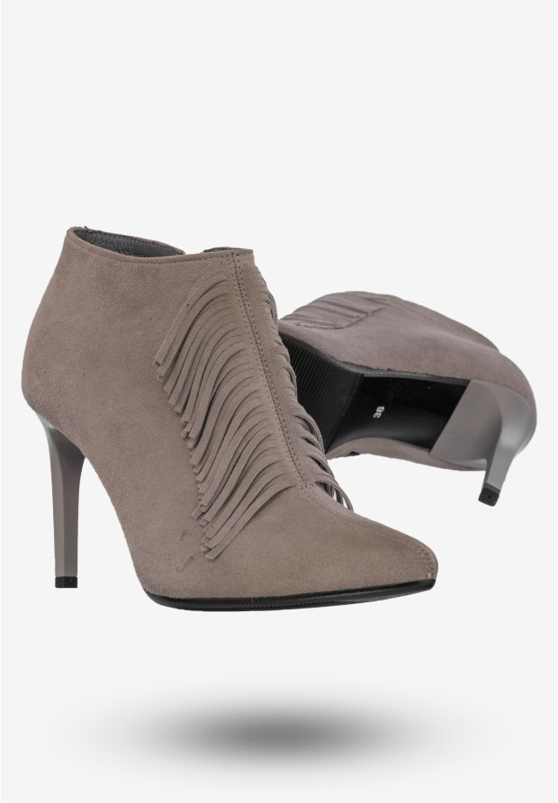 Botki Damskie Buty Skórzane Zamszowe Na Obcasie Popiel Darex B-141/3