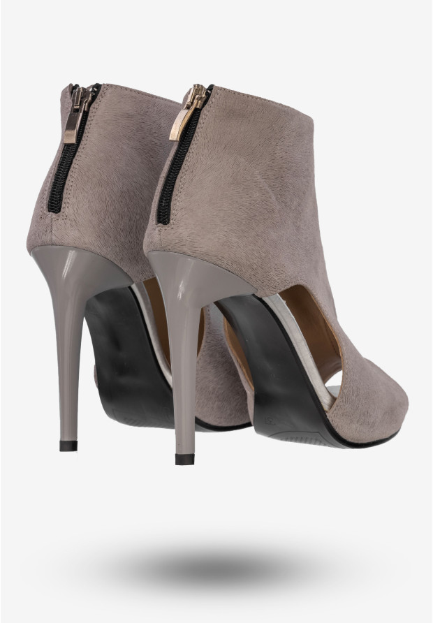 Botki Na Szpilce Damskie Buty Skórzane Szare Darex P-31/3