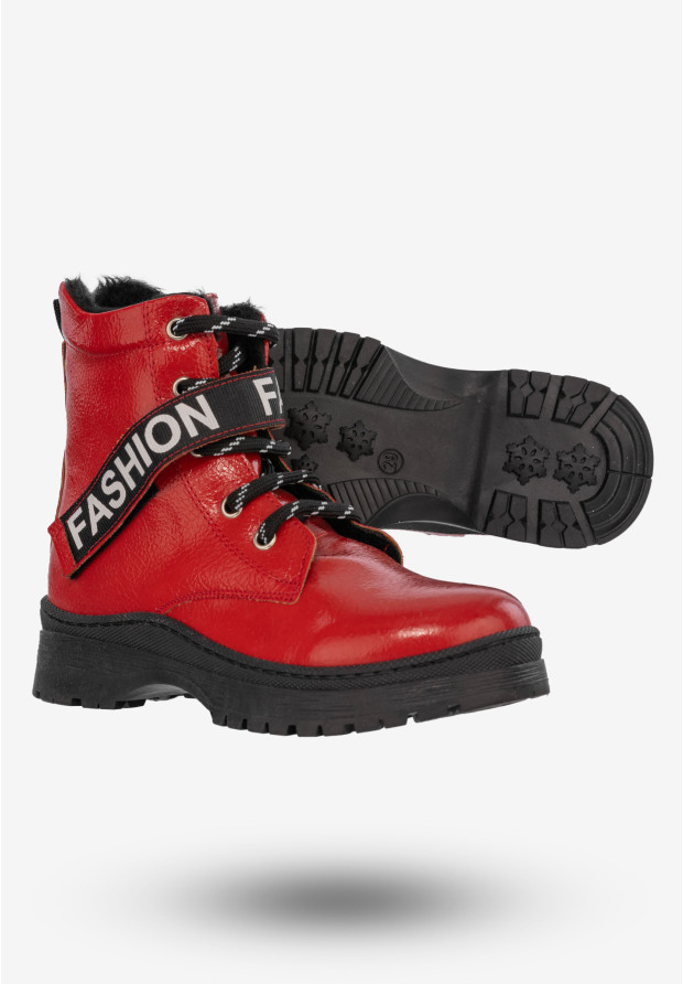 Botki Dziecięce Buty Dla Dziewczynki Ocieplane Czerwone Navy Dot 22-61064RD2