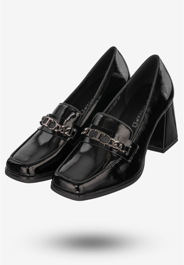 Mokasyny Damskie Buty Na Klocku Półbuty Czarne Potocki 24-12322BKP