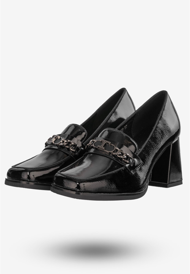 Mokasyny Damskie Buty Na Klocku Półbuty Czarne Potocki 24-12322BKP