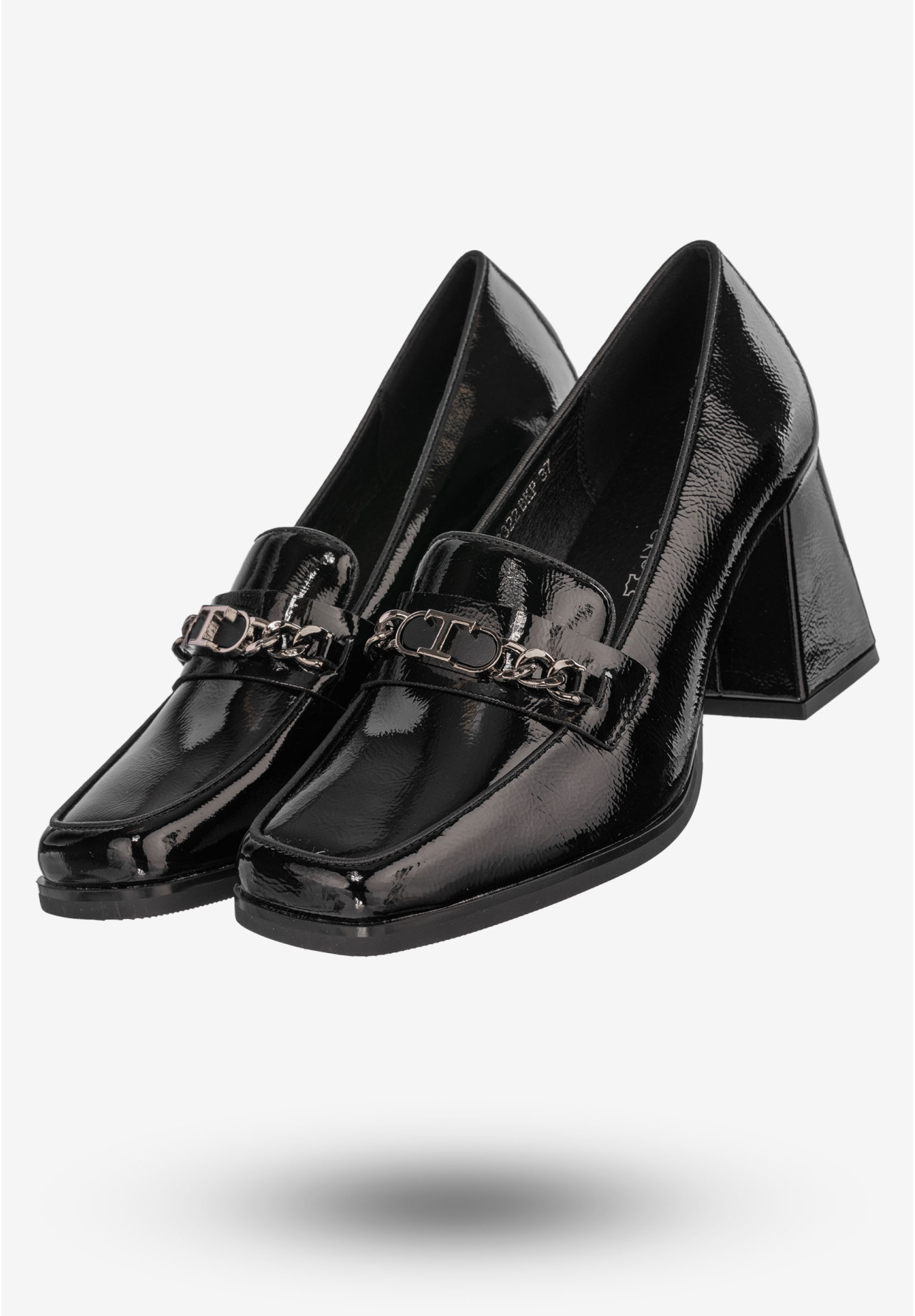 Mokasyny Damskie Buty Na Klocku Półbuty Czarne Potocki 24-12322BKP