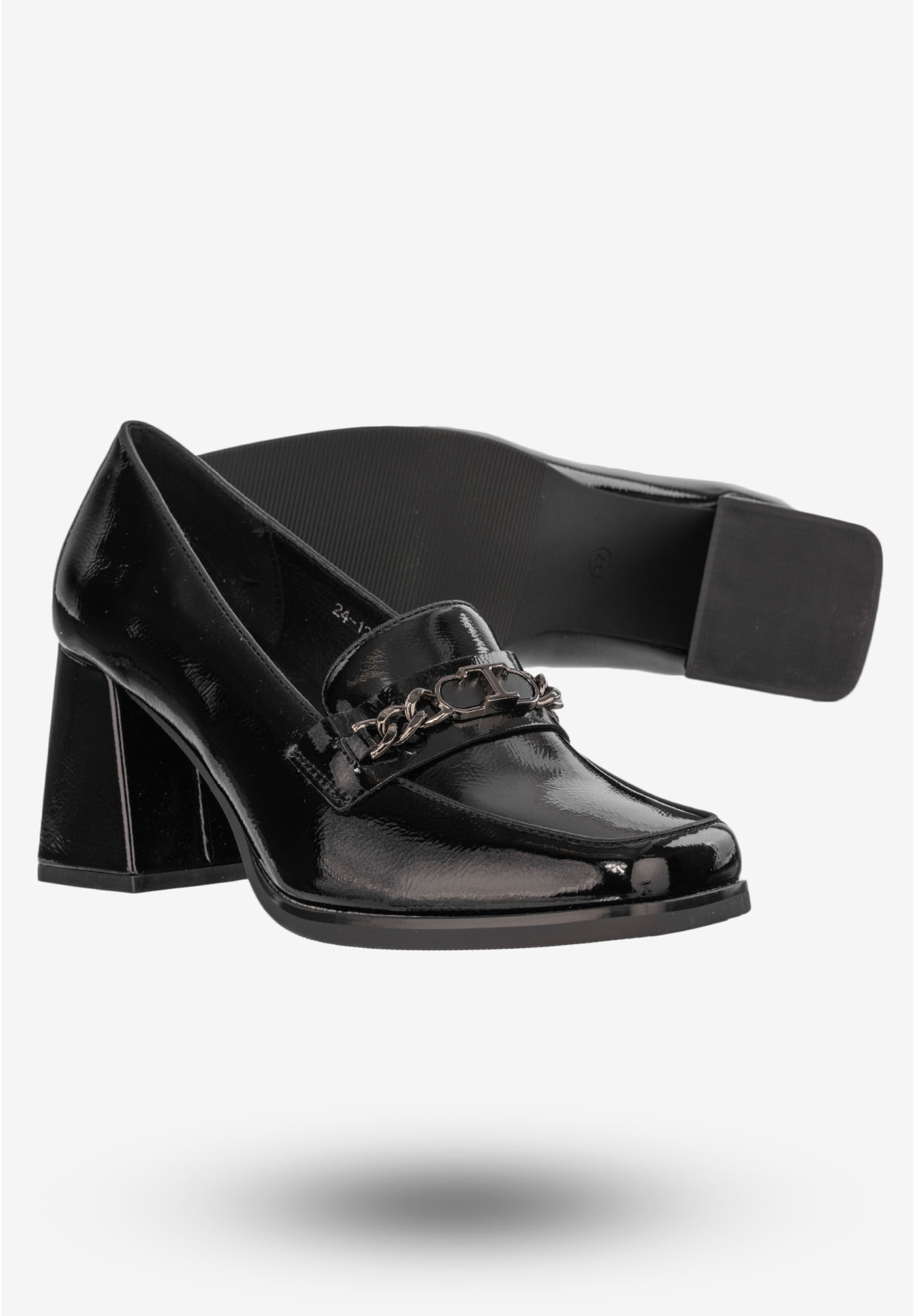 Mokasyny Damskie Buty Na Klocku Półbuty Czarne Potocki 24-12322BKP