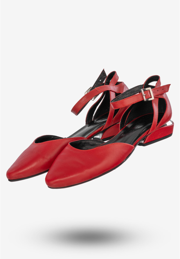 Półbuty Damskie Buty Skóra Naturalna Czerwone Lovsoka 204