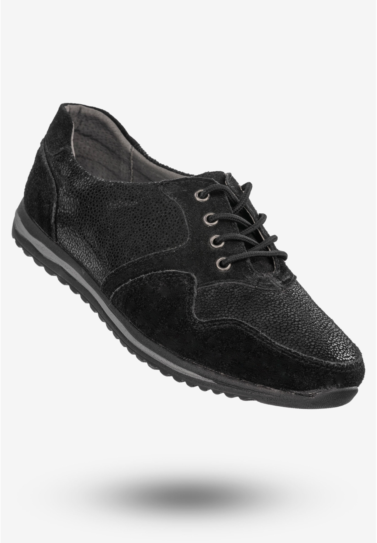 Półbuty Damskie Buty Skórzane Sneakersy Czarne DK FJL160084