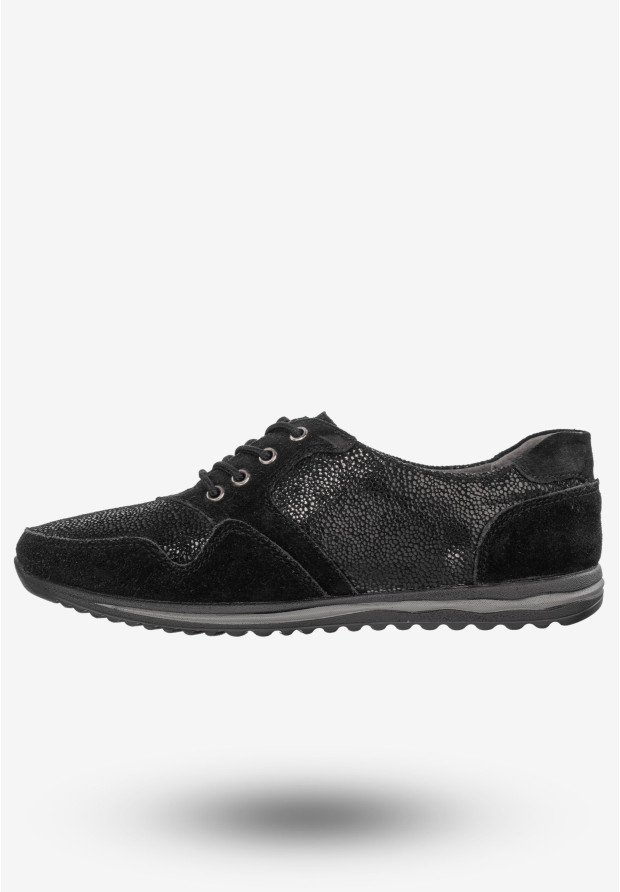 Półbuty Damskie Buty Skórzane Sneakersy Czarne DK FJL160084