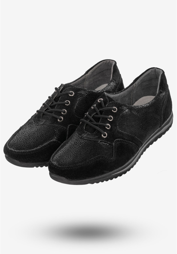 Półbuty Damskie Buty Skórzane Sneakersy Czarne DK FJL160084