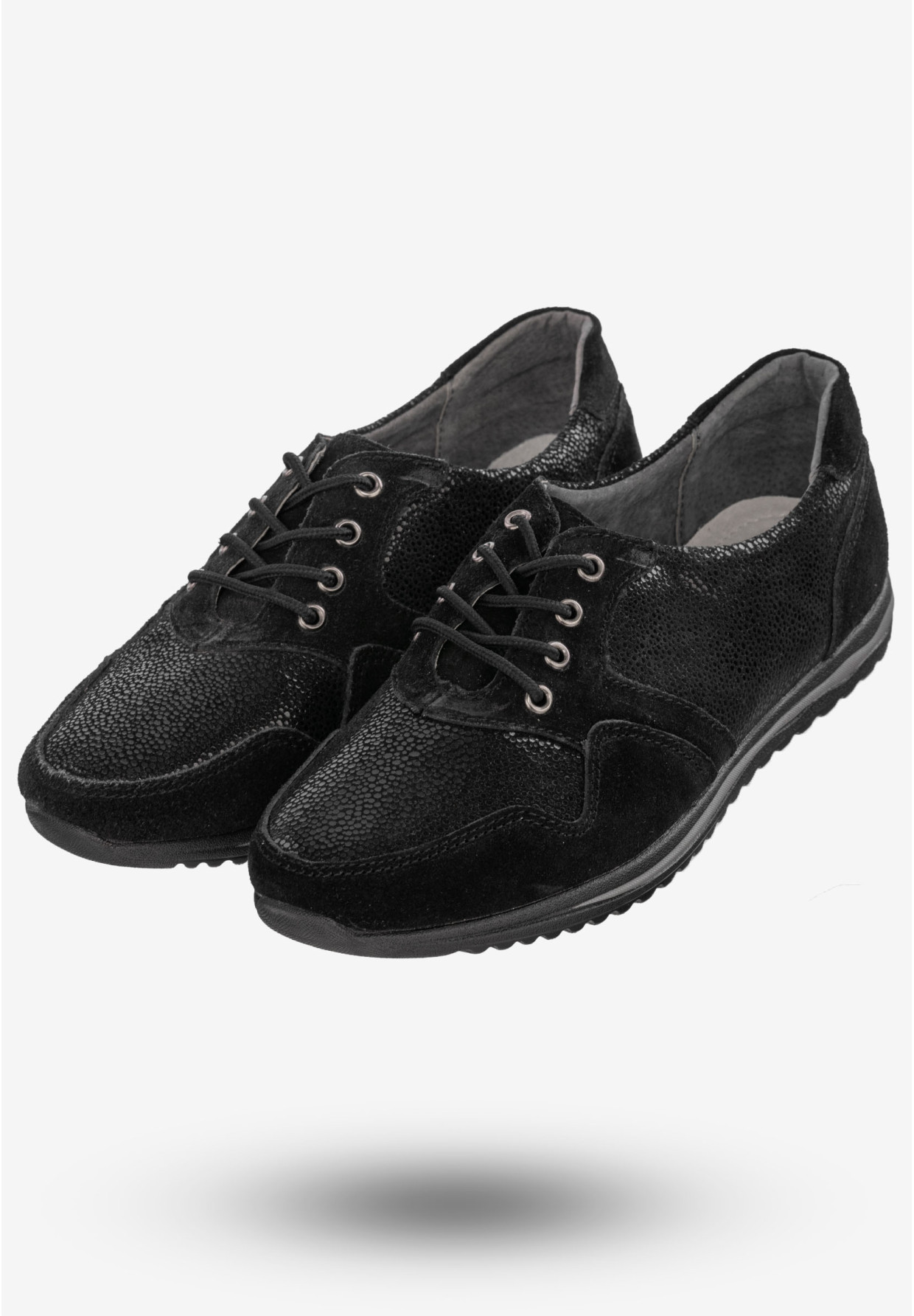 Półbuty Damskie Buty Skórzane Sneakersy Czarne DK FJL160084