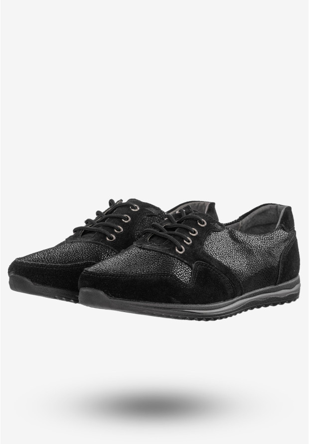 Półbuty Damskie Buty Skórzane Sneakersy Czarne DK FJL160084