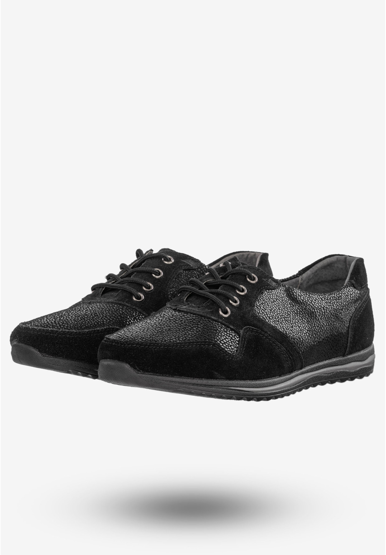 Półbuty Damskie Buty Skórzane Sneakersy Czarne DK FJL160084