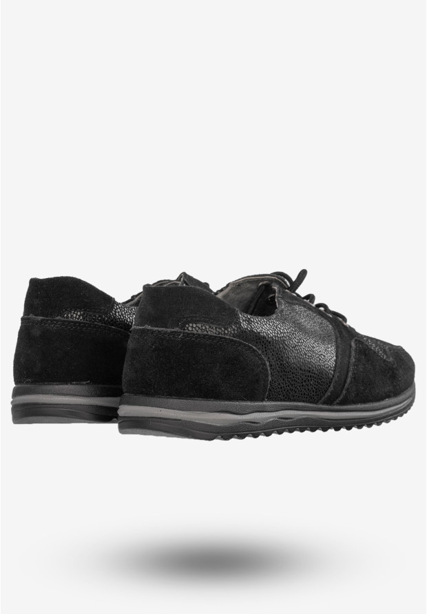 Półbuty Damskie Buty Skórzane Sneakersy Czarne DK FJL160084