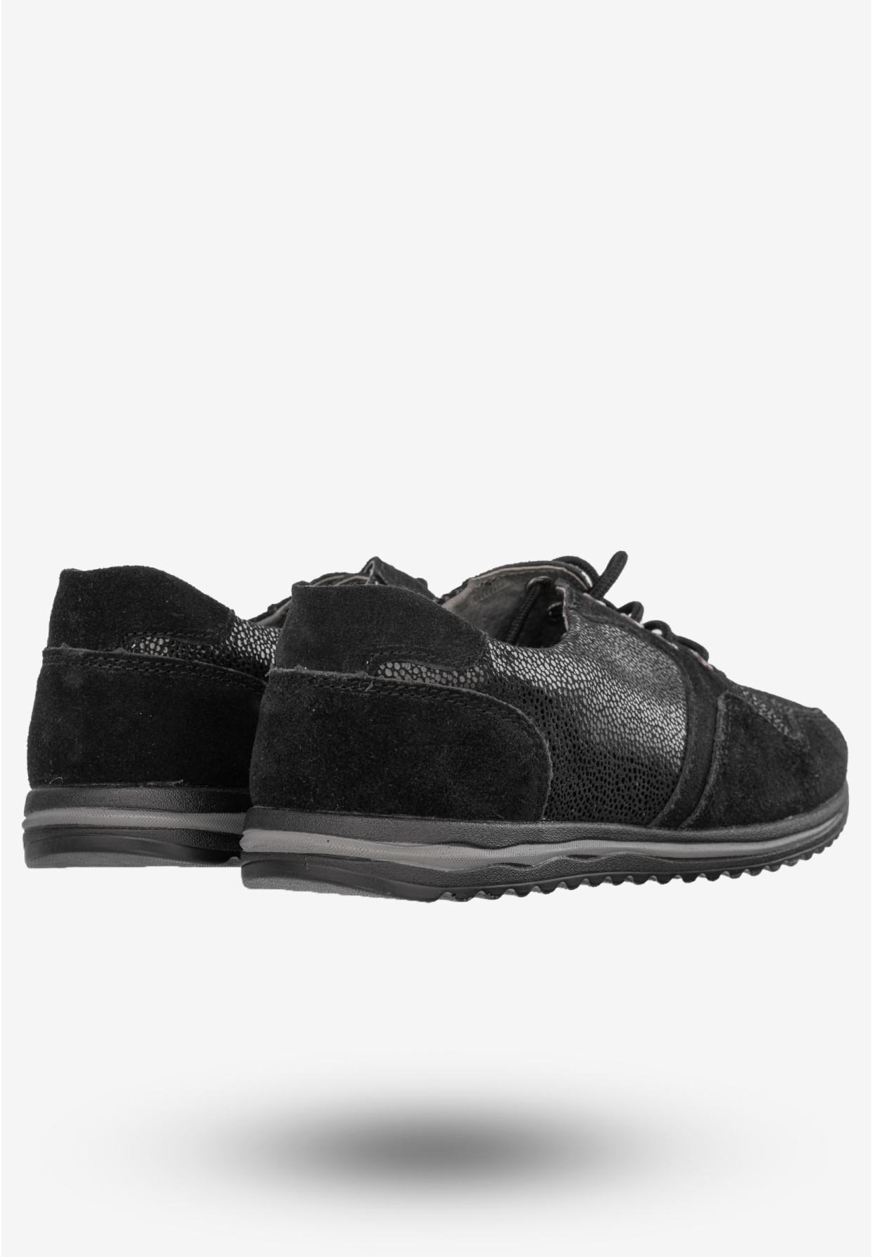 Półbuty Damskie Buty Skórzane Sneakersy Czarne DK FJL160084