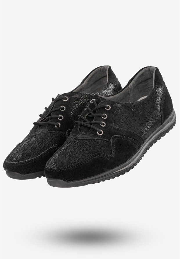 Półbuty Damskie Buty Skórzane Sneakersy Czarne DK FJL160084